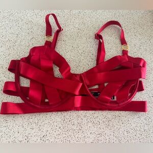 Victoria's Secret Red Satin Strappy Cage Bra 36D